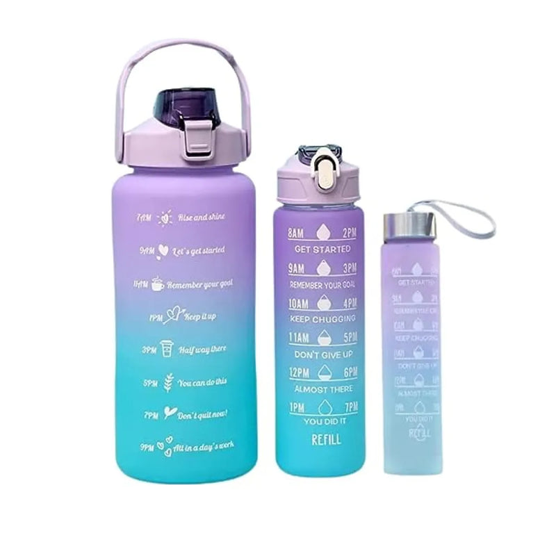 Kit 3 Garrafas De Água Squeeze Motivacional Academia 2000ml + 900ml + 300ml.