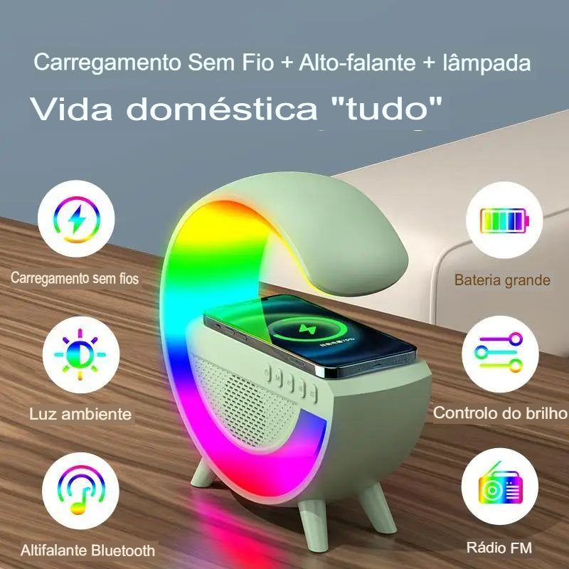 Caixa de Som G-Speaker Carregador Sem Fio Bluetooth RGB Lâmpada De Mesa LED Atmosfera