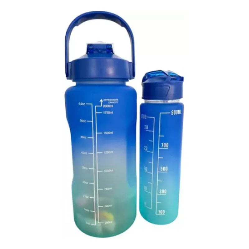 Kit 3 Garrafas De Água Squeeze Motivacional Academia 2000ml + 900ml + 300ml.