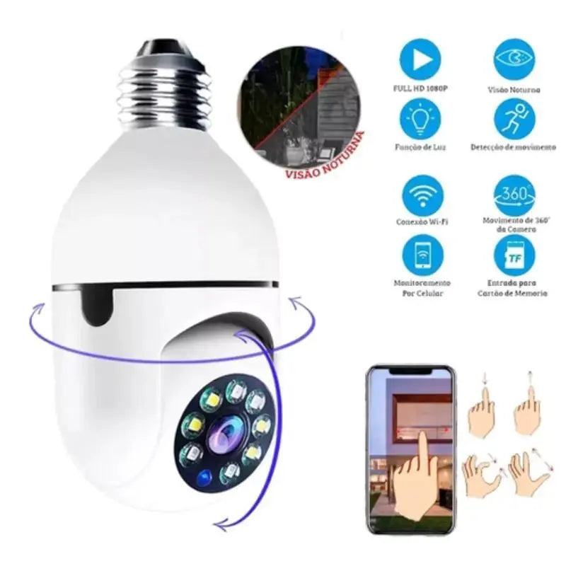 Câmera segurança wifi ip sem fio 360 com encaixe lampada bocal aplicativo yoosee ptz full HD visão noturna - bivolt