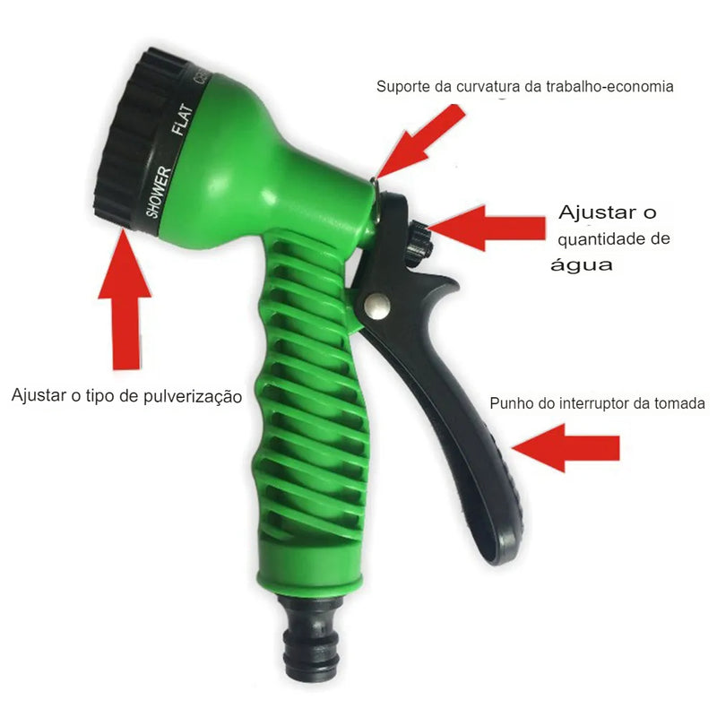 Expansível Magic Water Gun Mangueira Tubo, Carretéis Flexíveis, Pote De Espuma, Lavagem De Carro Pulverizador, 7 Padrões