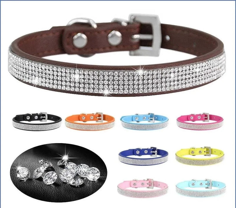 Cristal glitter strass colar pet couro filhote de cachorro colar coleiras para pequeno médio grandes cães e gatos