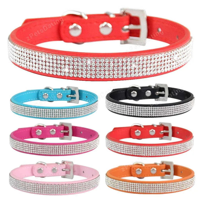 Cristal glitter strass colar pet couro filhote de cachorro colar coleiras para pequeno médio grandes cães e gatos