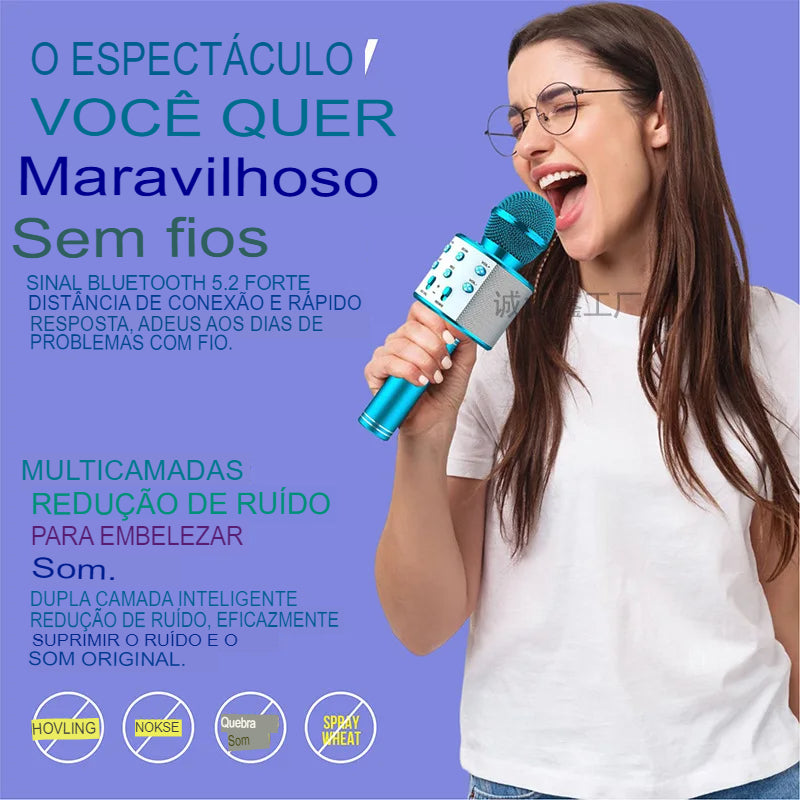 Karaoke Bluetooth Speaker com microfone, recarregável portátil Voice Changer, microfone sem fio para crianças