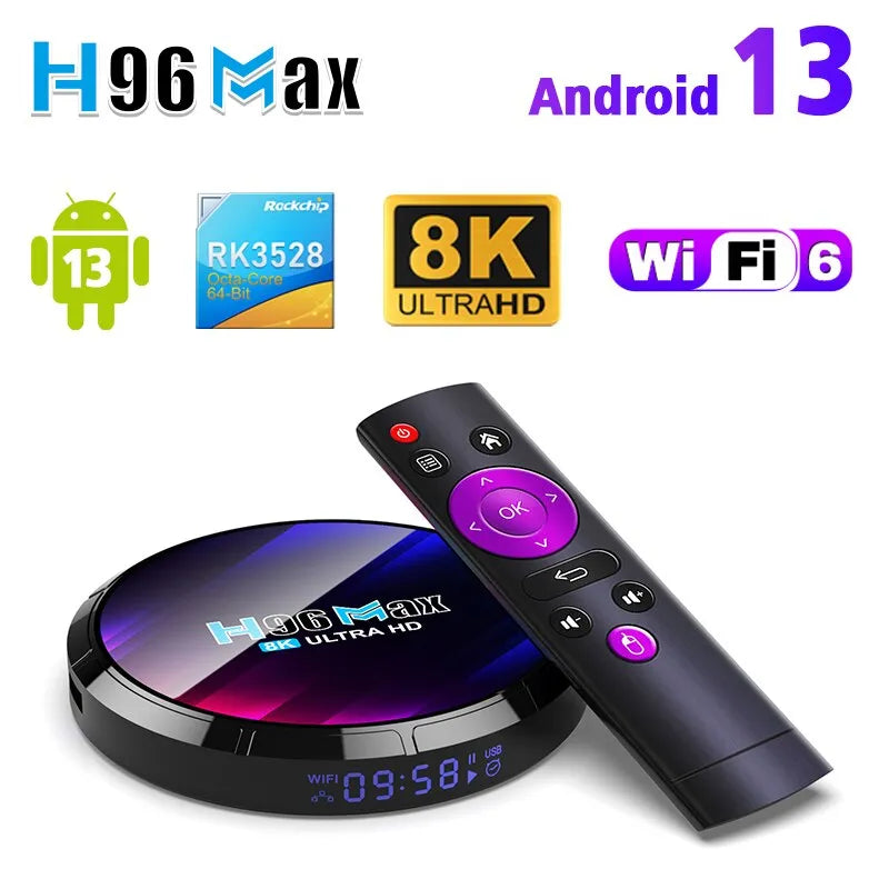 Android TV Box H96MAX RK3528 4GB RAM 64GB ROM Android Box Suporte 2.4G/5.8G WiFi6 BT5.0 4K Video Set Top TV Box