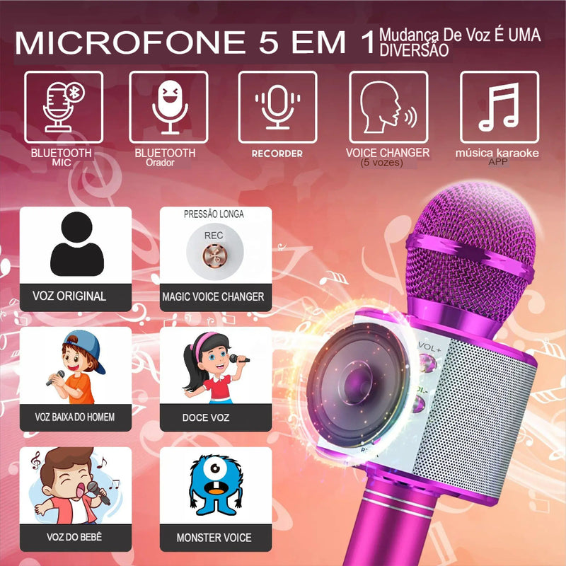 Karaoke Bluetooth Speaker com microfone, recarregável portátil Voice Changer, microfone sem fio para crianças