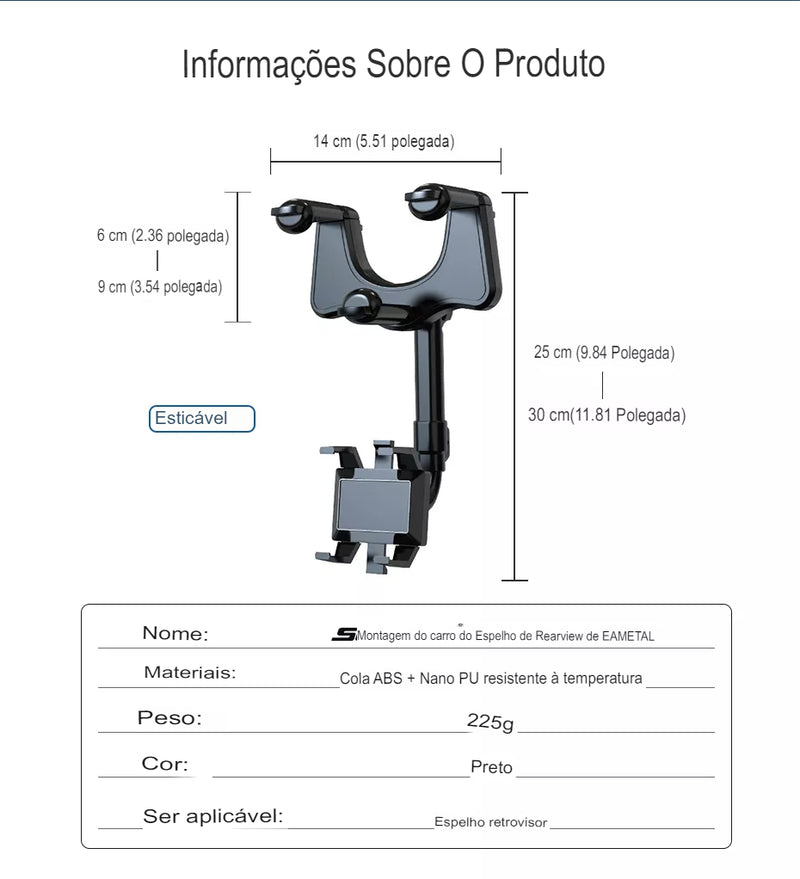 Suporte Para Carro No Retrovisor 360 graus Universal